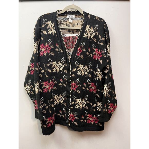 Vintage Basic‎ Editions Cardigan Womens Size Large Black Knit Made in U.S.A. - Picture 1 of 8